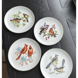 VINTAGE CHADWICK-MILLER INC. COLLECTOR DECORATIVE BIRD PLATES GOLD TRIM SET OF 4